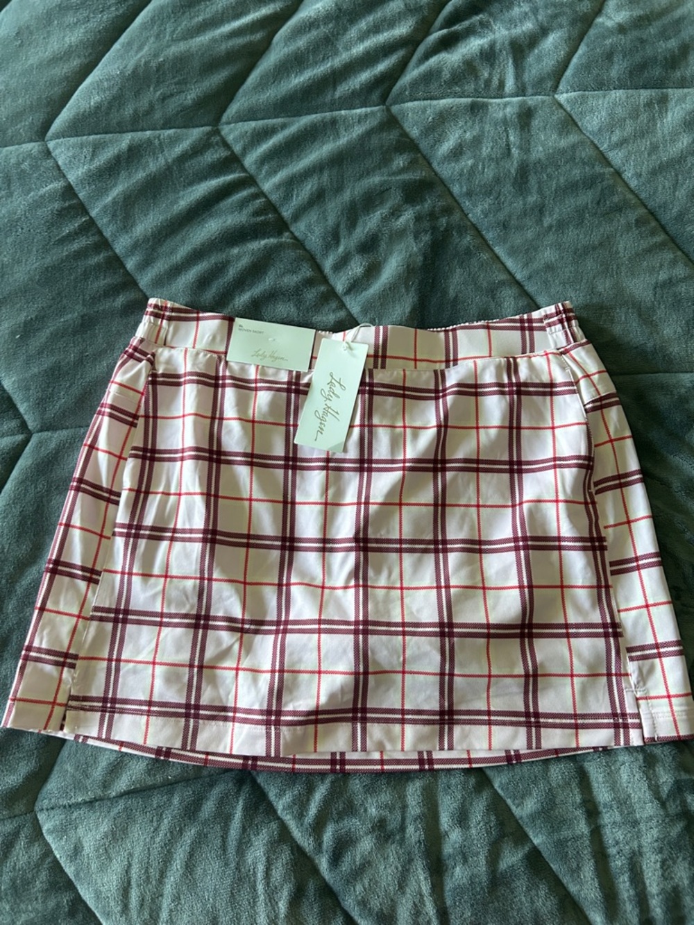 Lady Hagen Cream Mini Skirt with Burgundy Plaid